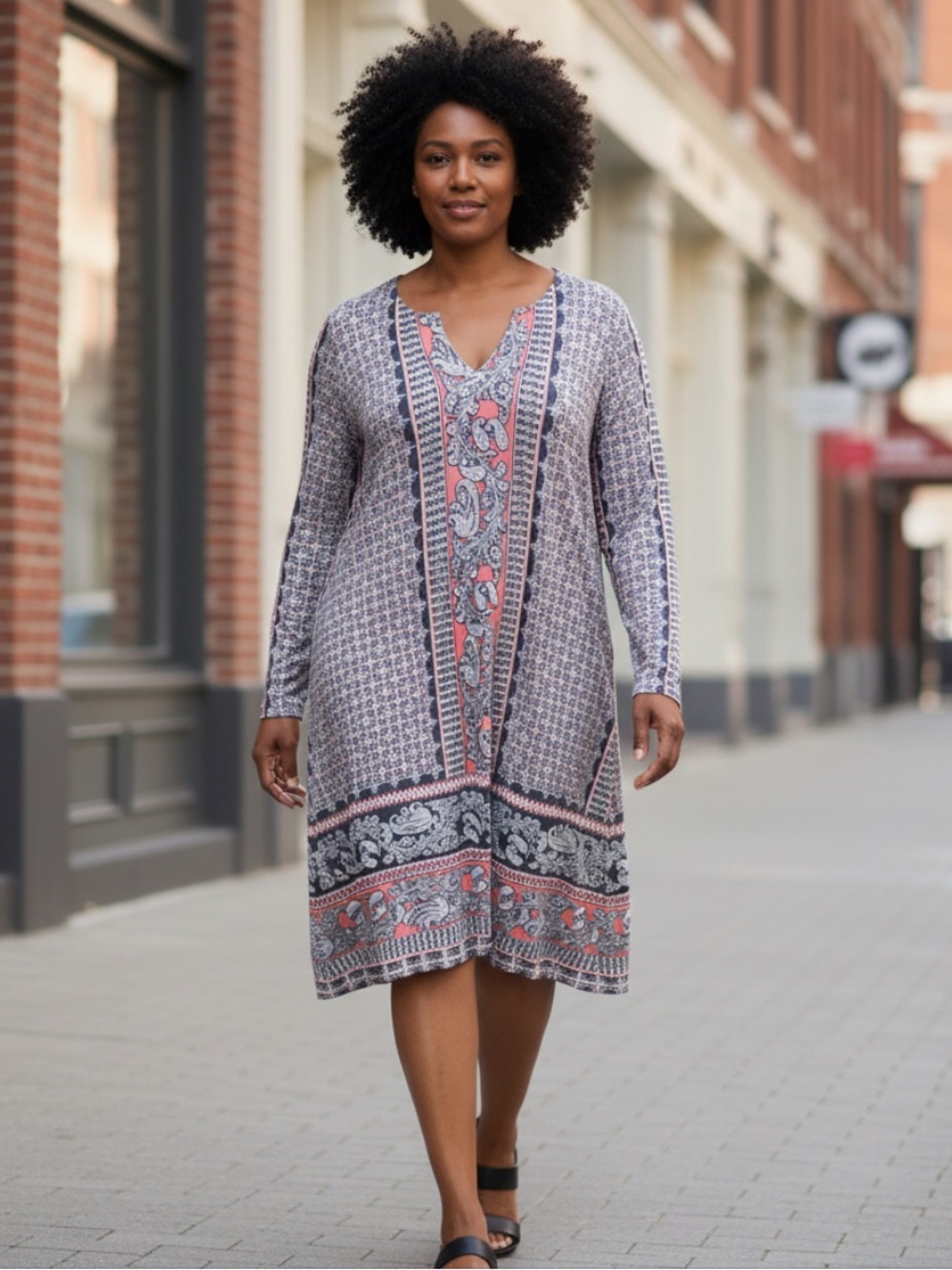 J. Jill Patterned Long Sleeve Stretchy Dress